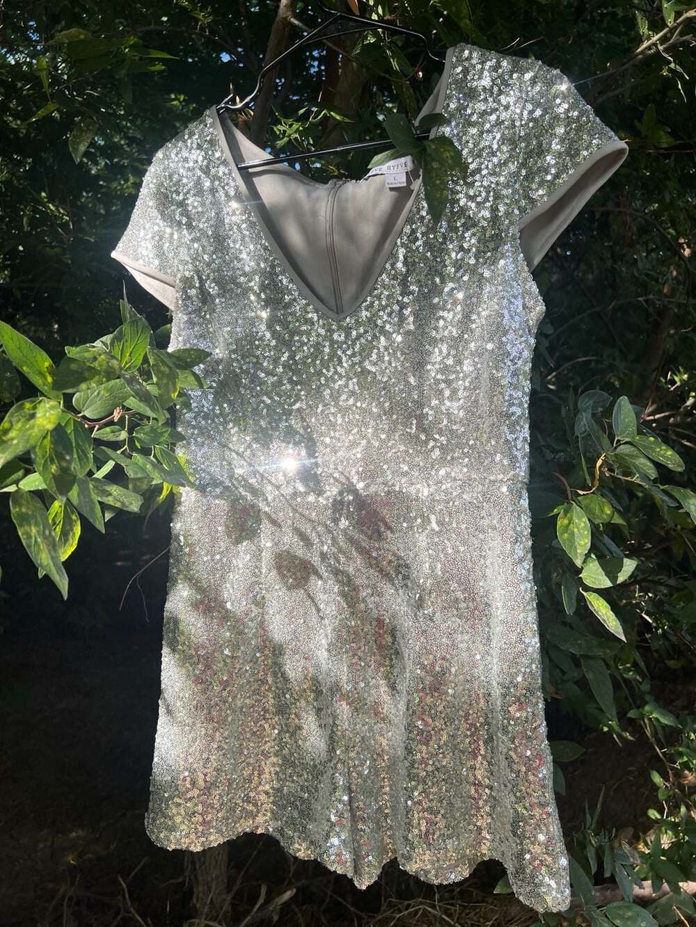 HYFVE Women's Short Sleeve Silver Sequin Romper